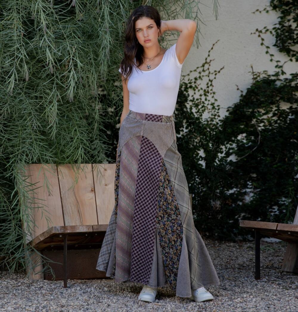 Young Threads Earthy Patchwork Prairie Maxi Skirt XL NWT - Rustic Romance